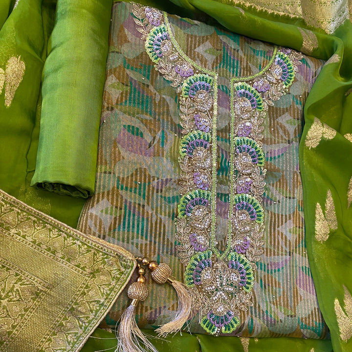 ✨ Tissue Silk Cutdana &amp; Sequins Work Unstitched Suit Set ✨