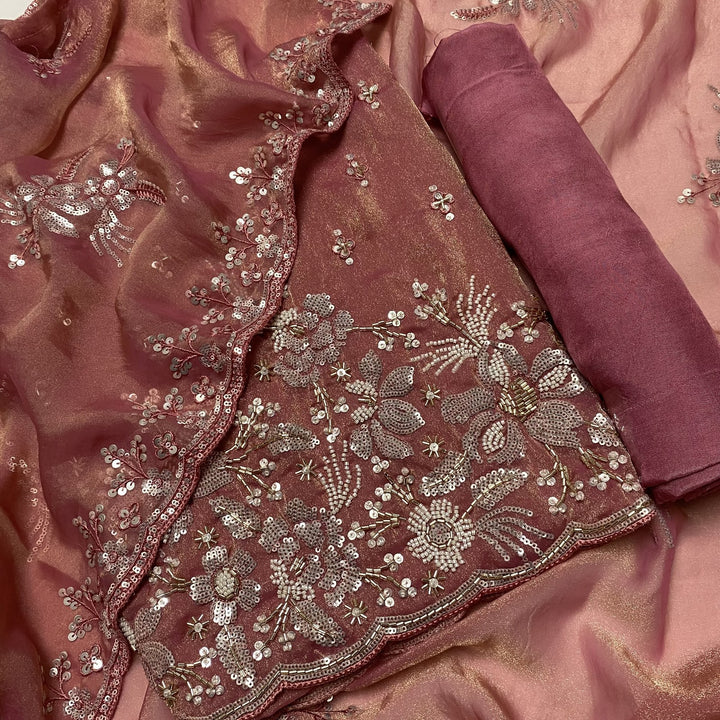 Simmer Organza Moti sequins With Cut dana Work Unstitched suit set
