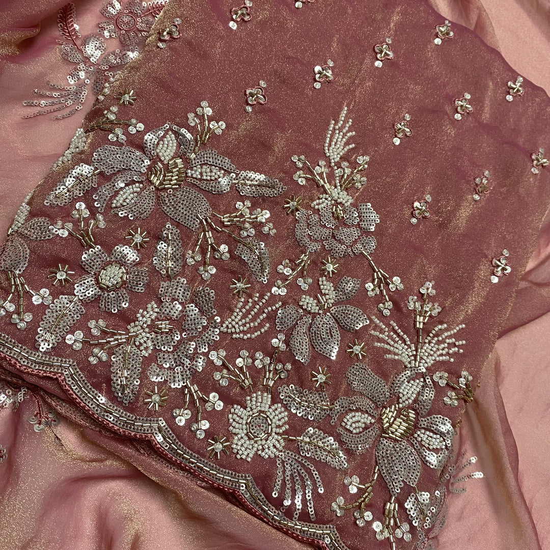 Simmer Organza Moti sequins With Cut dana Work Unstitched suit set