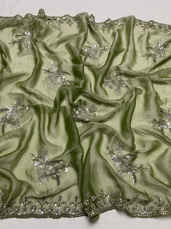 Simmer Organza Moti sequins With Cut dana Work Unstitched suit set