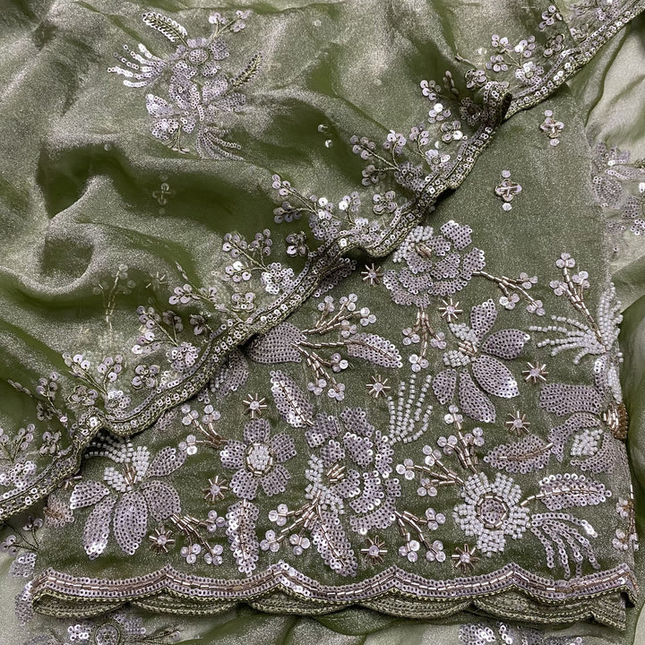 Simmer Organza Moti sequins With Cut dana Work Unstitched suit set