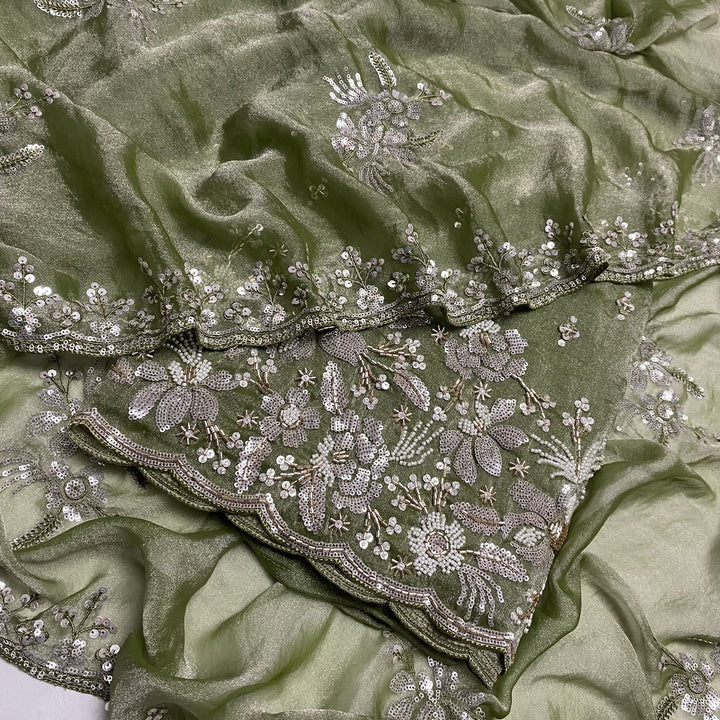 Simmer Organza Moti sequins With Cut dana Work Unstitched suit set