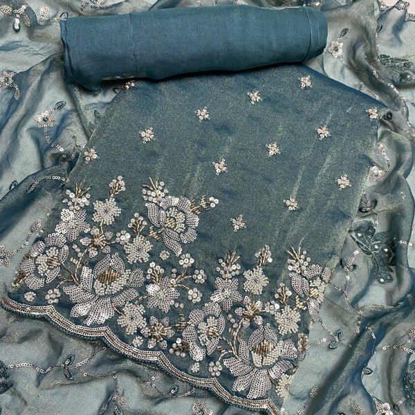 Simmer Organza Moti sequins With Cut dana Work Unstitched suit set