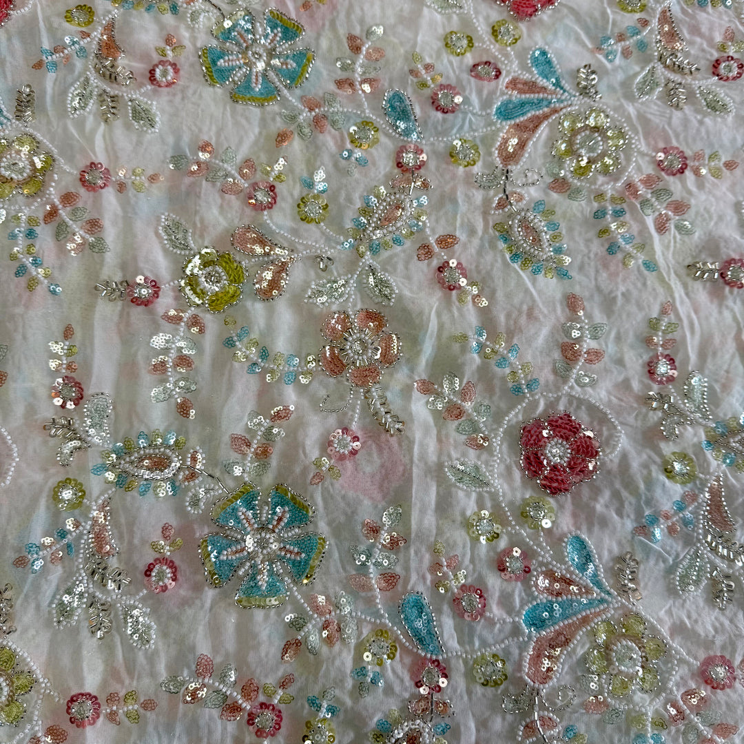 Dyeable Georgette Moti Sequins Embroidery Fabrics