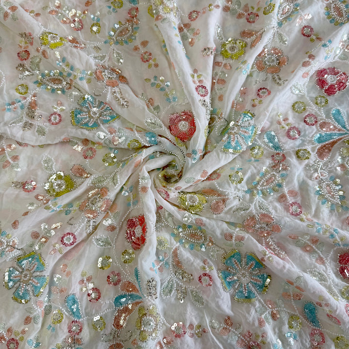 Dyeable Georgette Moti Sequins Embroidery Fabrics