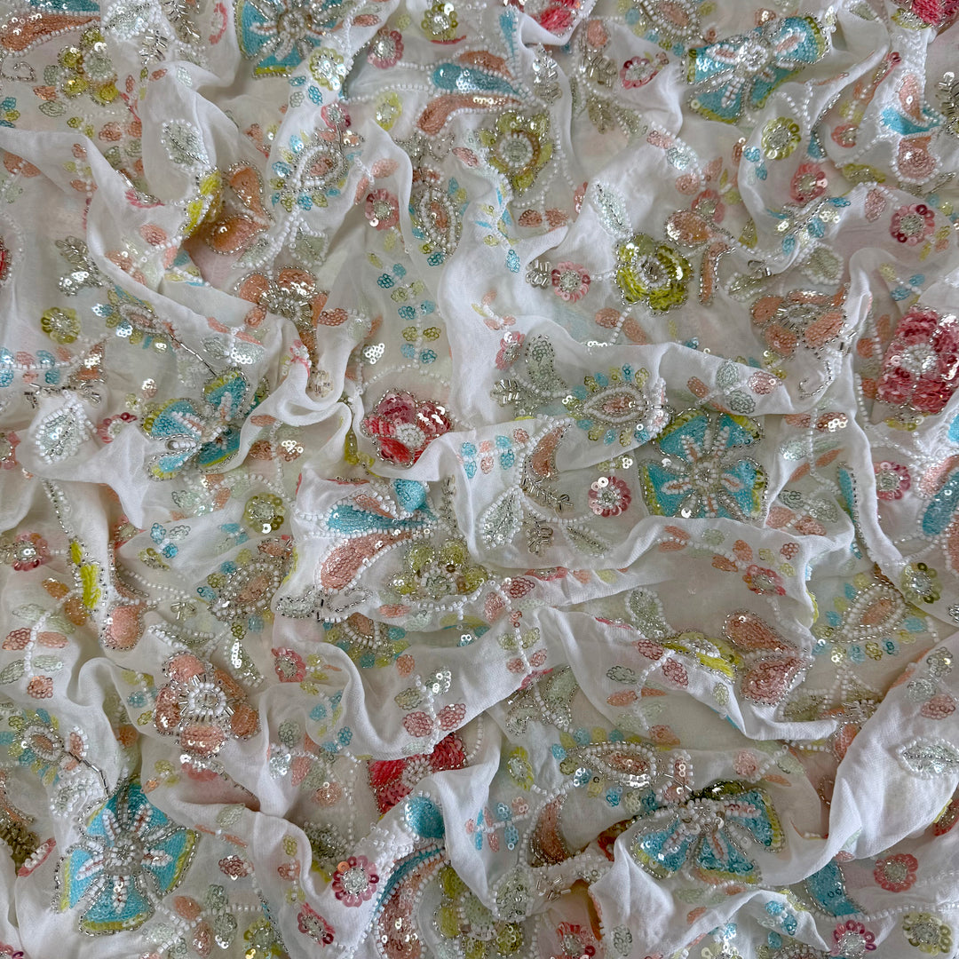 Dyeable Georgette Moti Sequins Embroidery Fabrics