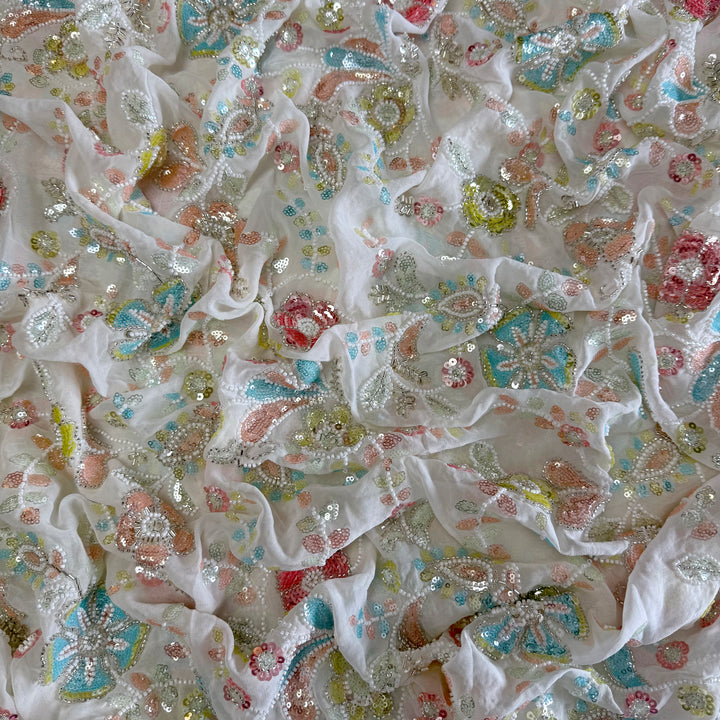 Dyeable Georgette Moti Sequins Embroidery Fabrics