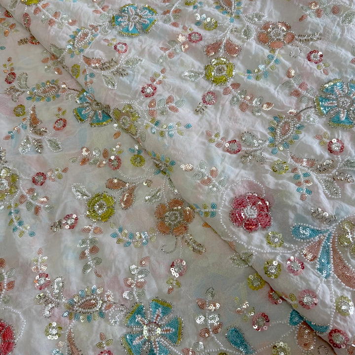 Dyeable Georgette Moti Sequins Embroidery Fabrics