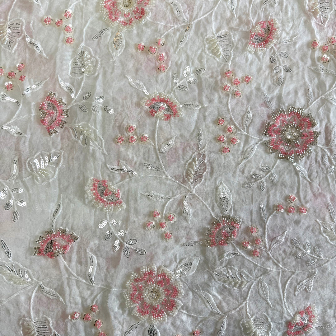 Dyeable Georgette Moti Sequins Embroidery Fabrics