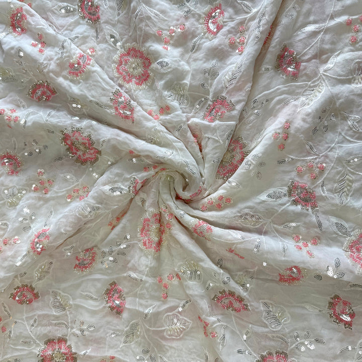 Dyeable Georgette Moti Sequins Embroidery Fabrics