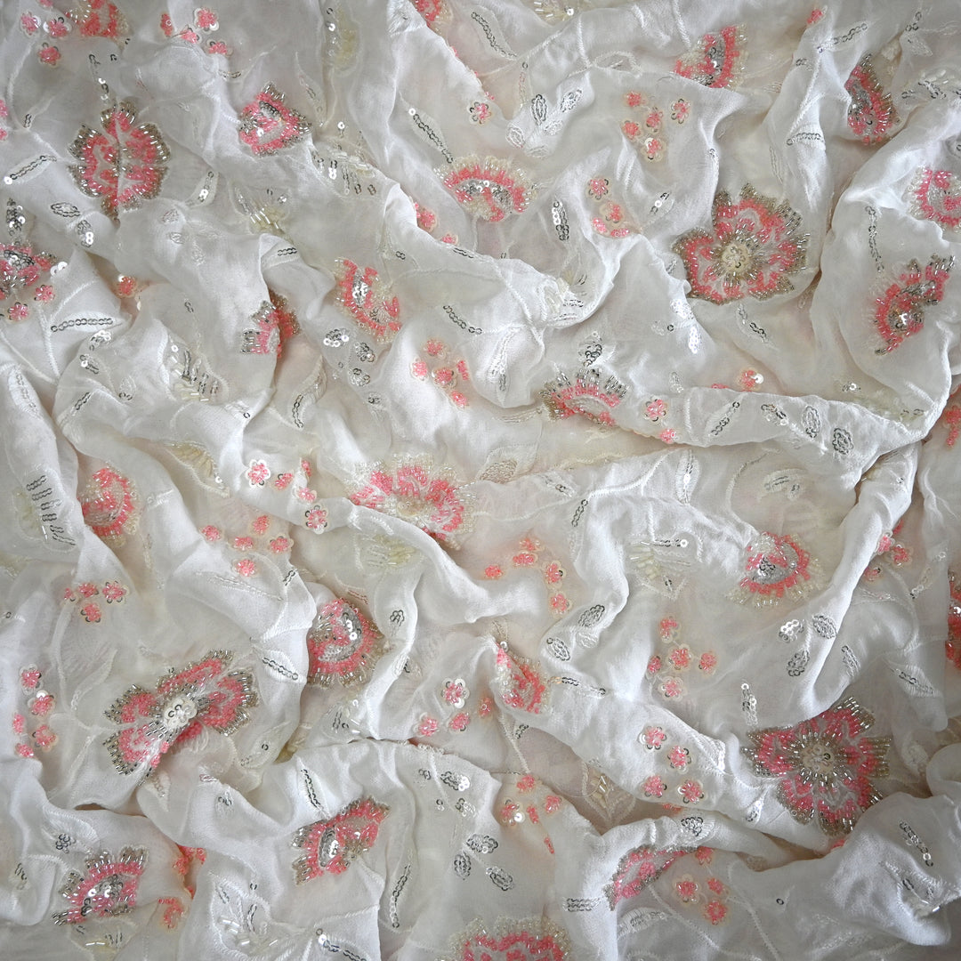 Dyeable Georgette Moti Sequins Embroidery Fabrics