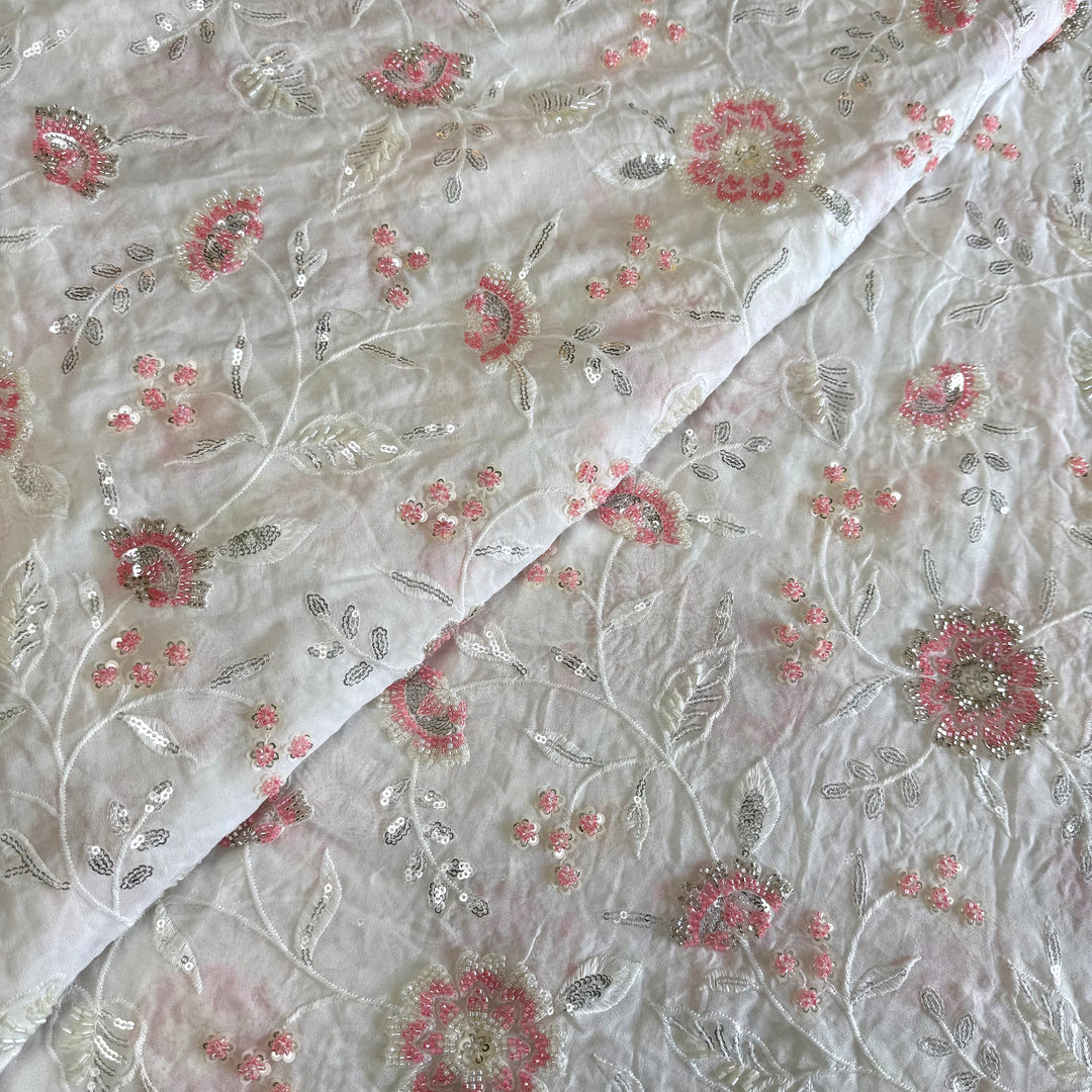 Dyeable Georgette Moti Sequins Embroidery Fabrics