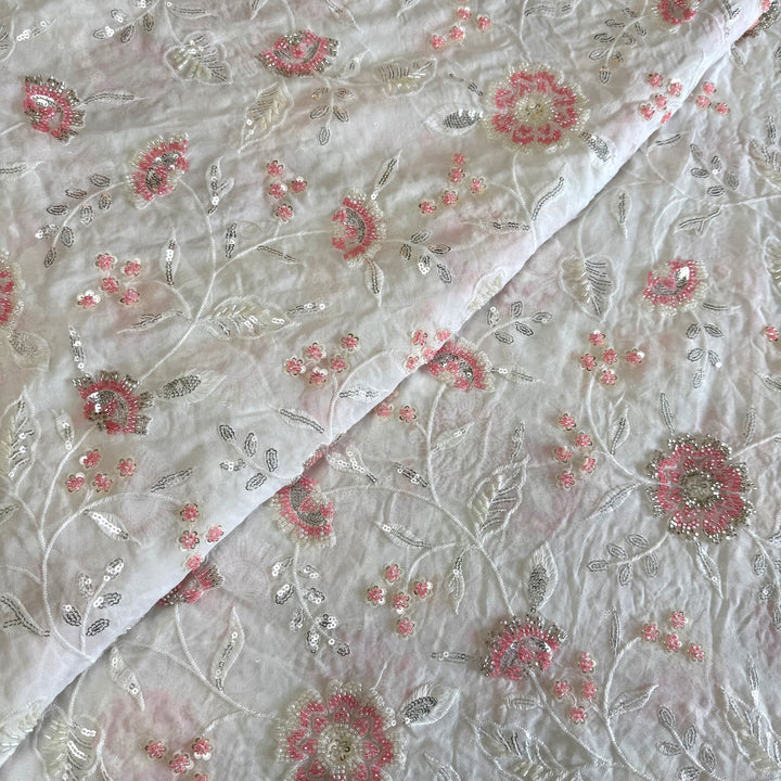 Dyeable Georgette Moti Sequins Embroidery Fabrics