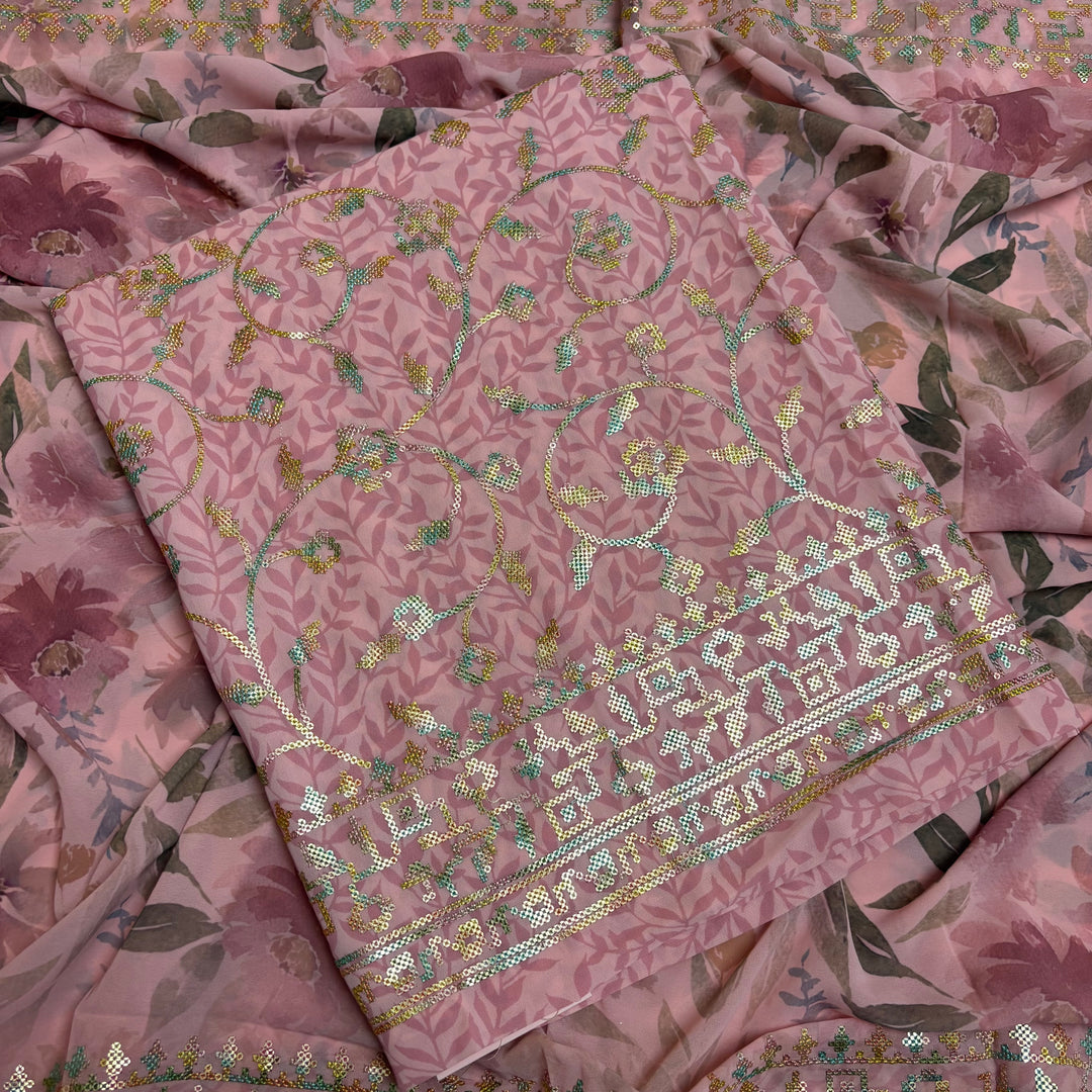 Georgette Multi Sequins Work Unstitched Suit Set-0DN553-2