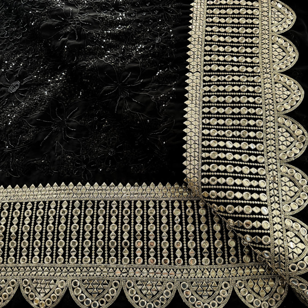 Georgette Moti Sequence Embroidery Fabric