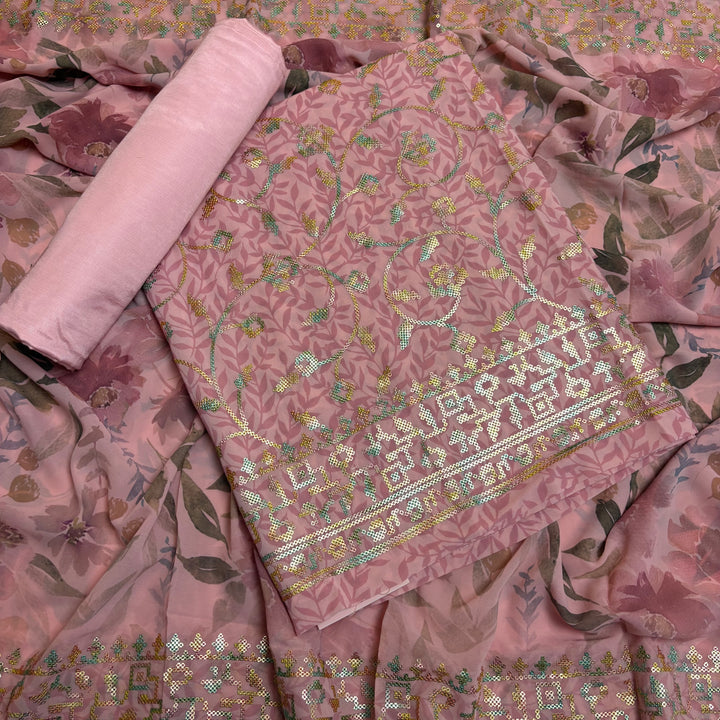 Georgette Multi Sequins Work Unstitched Suit Set-0DN553-2