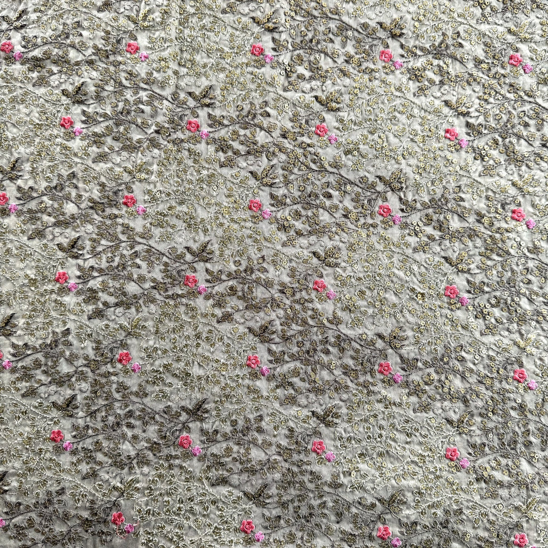 Silk Chanderi Thread Sequence Embroidery Fabric