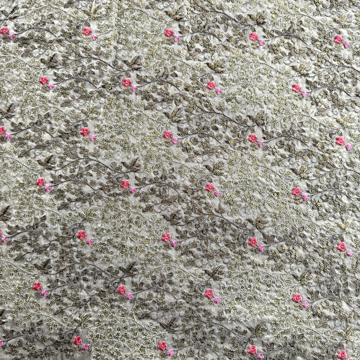 Silk Chanderi Thread Sequence Embroidery Fabric