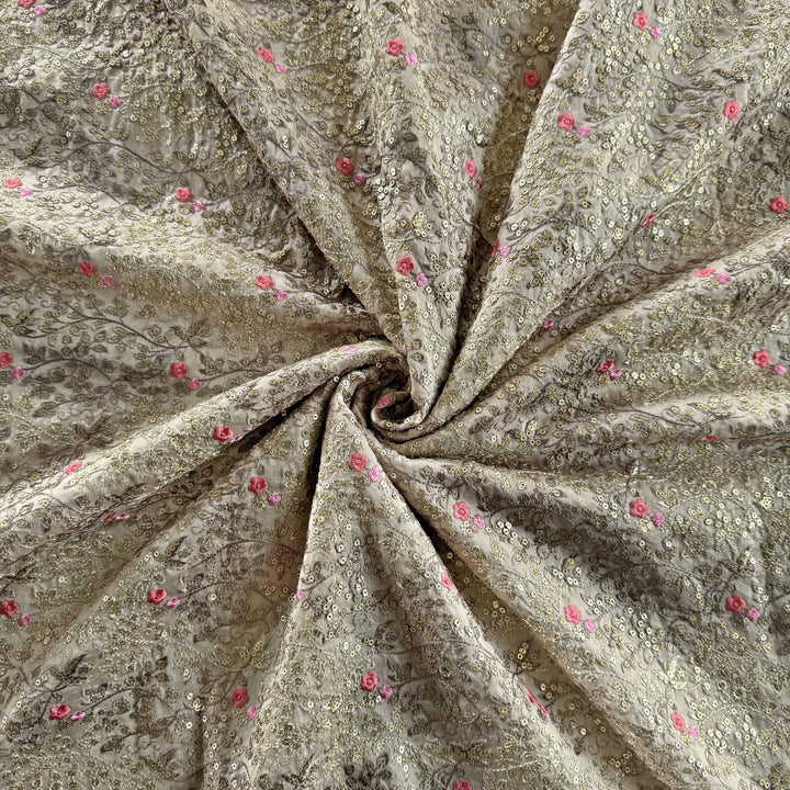 Silk Chanderi Thread Sequence Embroidery Fabric