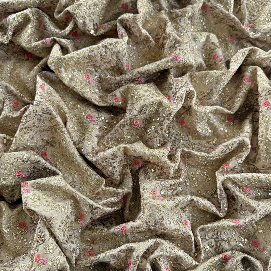 Silk Chanderi Thread Sequence Embroidery Fabric