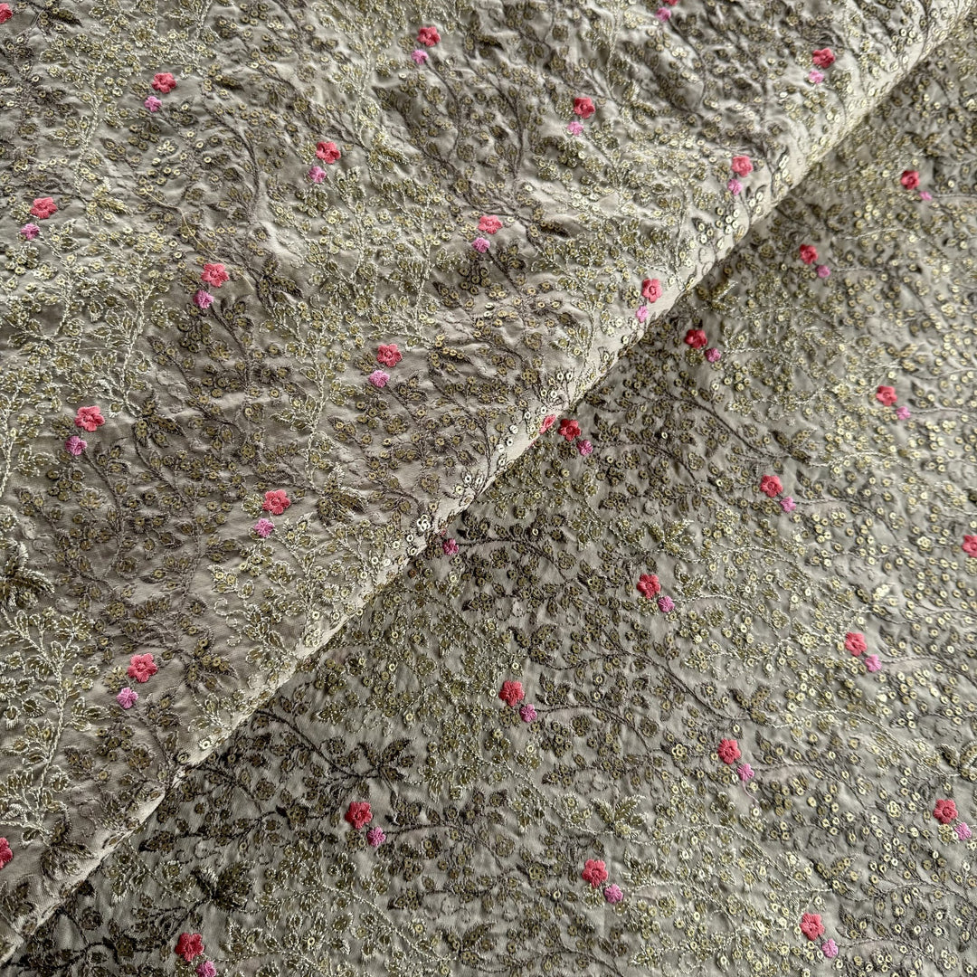 Silk Chanderi Thread Sequence Embroidery Fabric