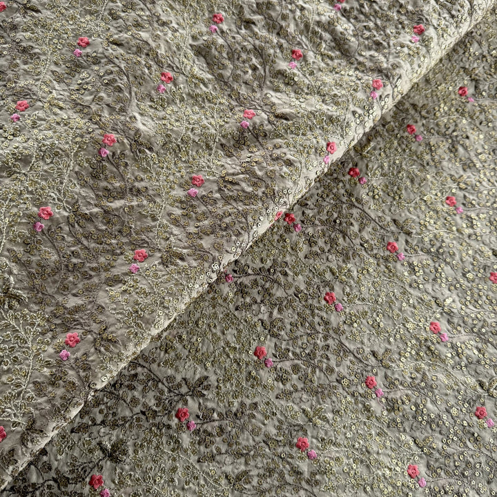 Silk Chanderi Thread Sequence Embroidery Fabric