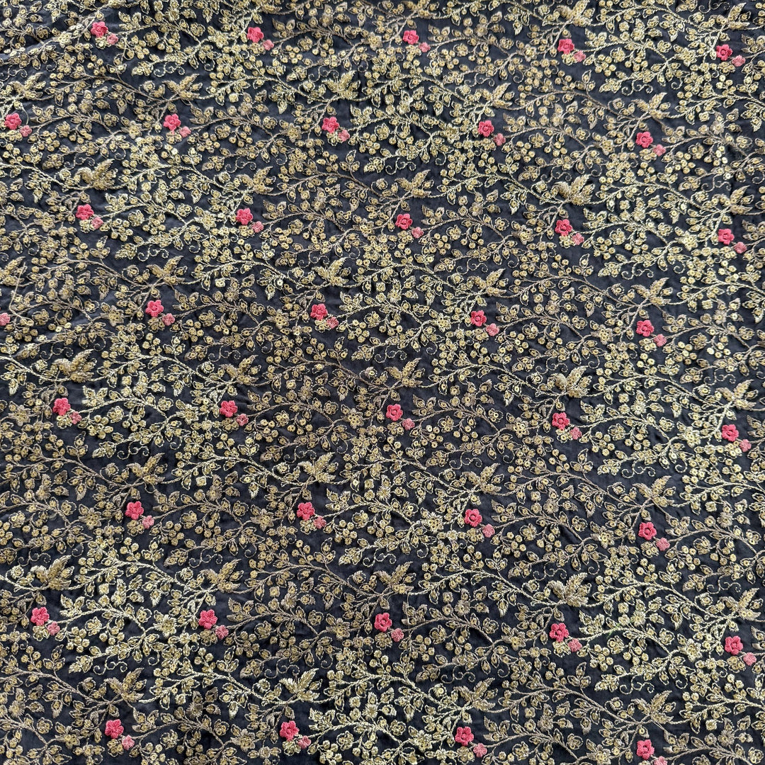Silk Chanderi Thread Sequence Embroidery Fabric