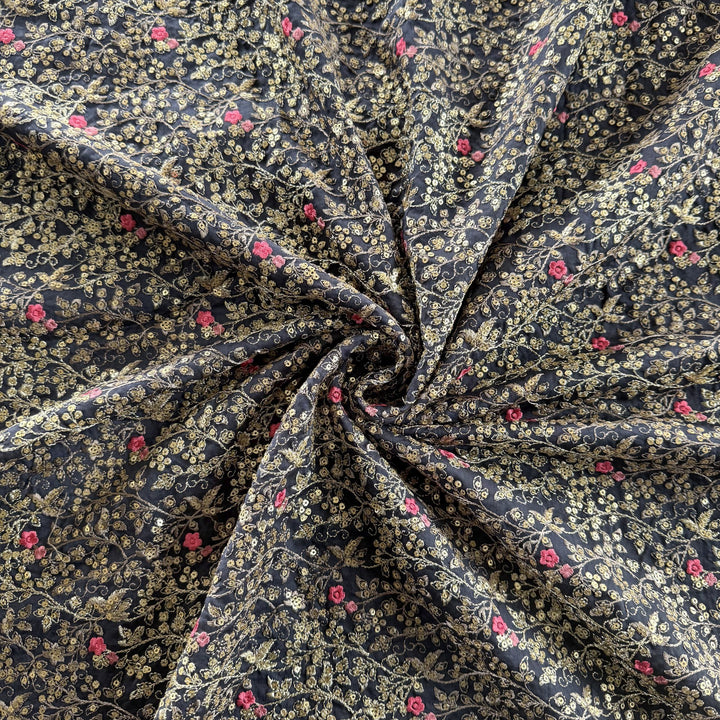 Silk Chanderi Thread Sequence Embroidery Fabric