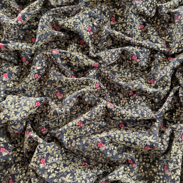 Silk Chanderi Thread Sequence Embroidery Fabric