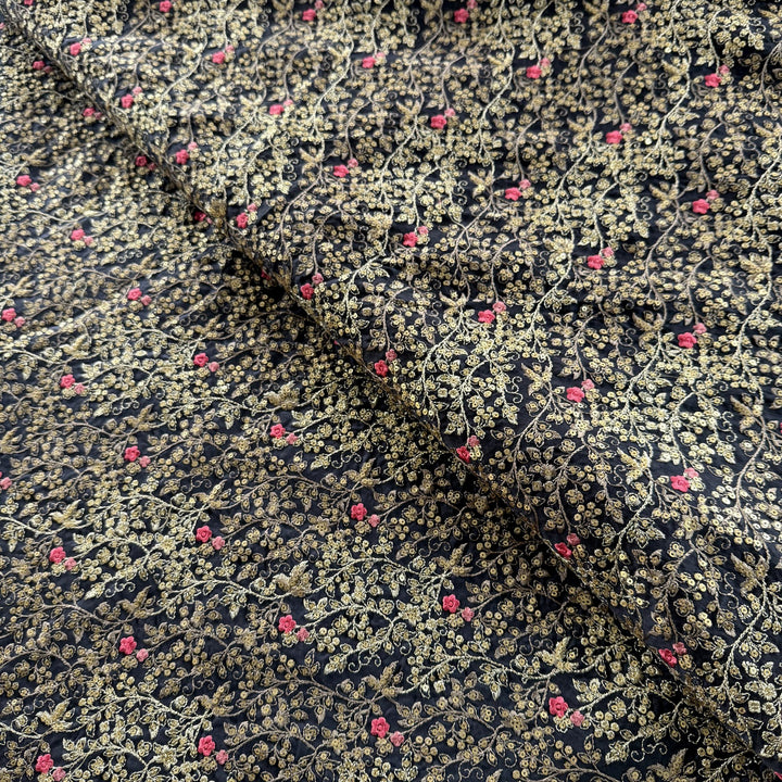 Silk Chanderi Thread Sequence Embroidery Fabric