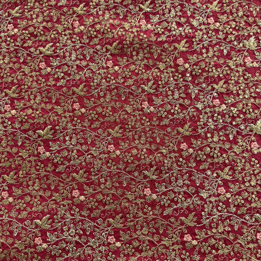 Silk Chanderi Thread Sequence Embroidery Fabric