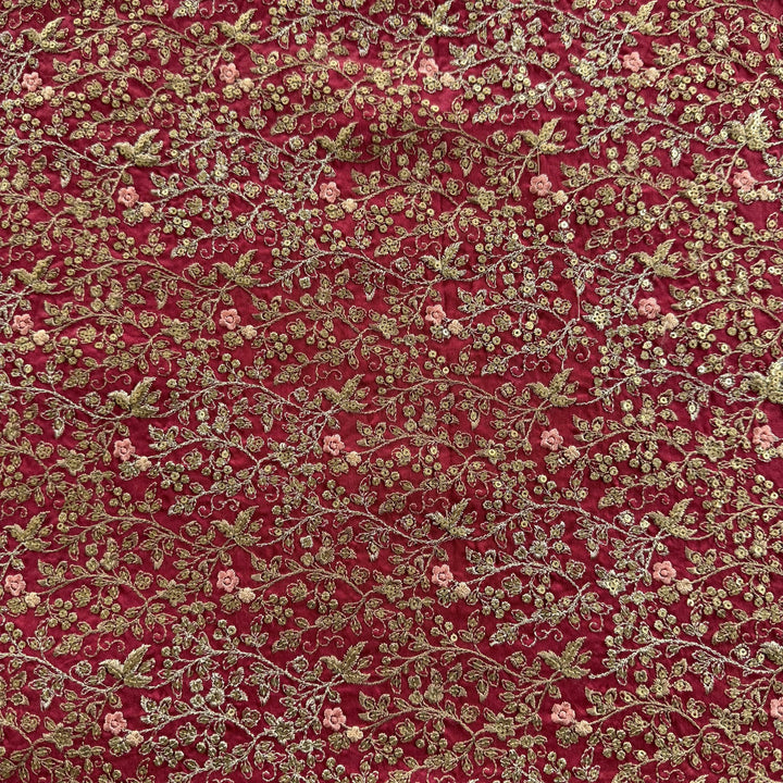 Silk Chanderi Thread Sequence Embroidery Fabric