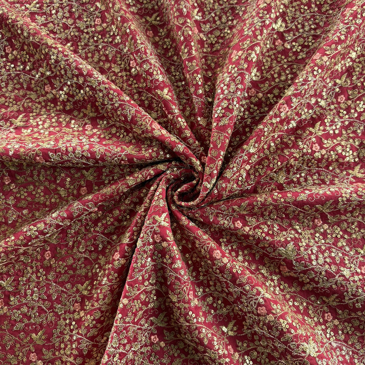 Silk Chanderi Thread Sequence Embroidery Fabric