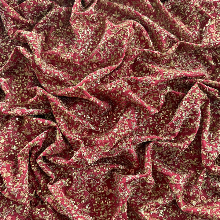 Silk Chanderi Thread Sequence Embroidery Fabric