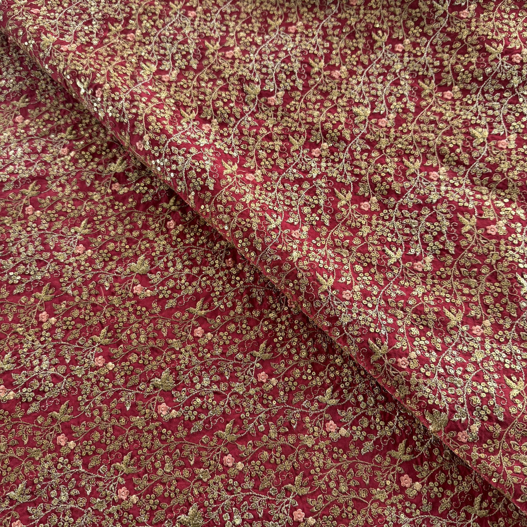 Silk Chanderi Thread Sequence Embroidery Fabric