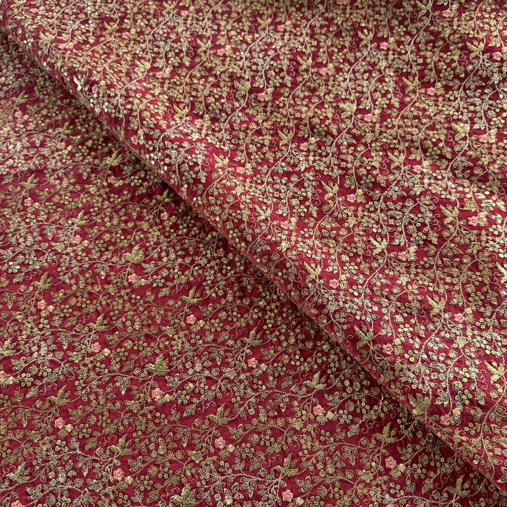 Silk Chanderi Thread Sequence Embroidery Fabric