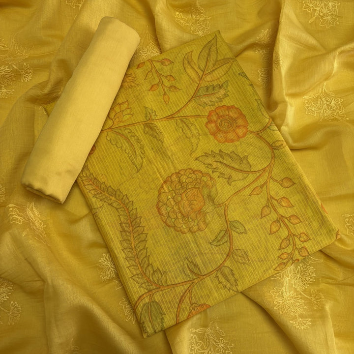 Premium Silk Chanderi Hand Print Unstitched Suit-S301184-2