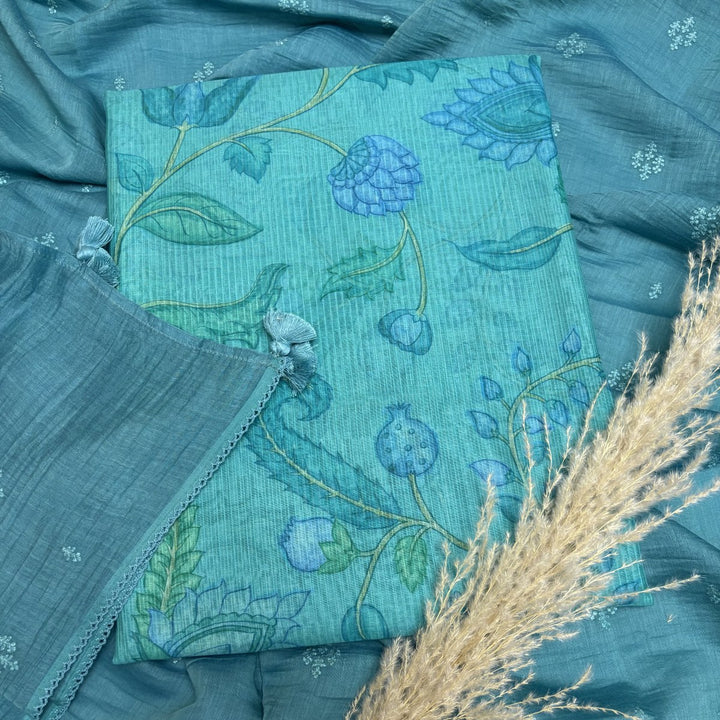 Premium Silk Chanderi Hand Print Unstitched Suit-S301184-3