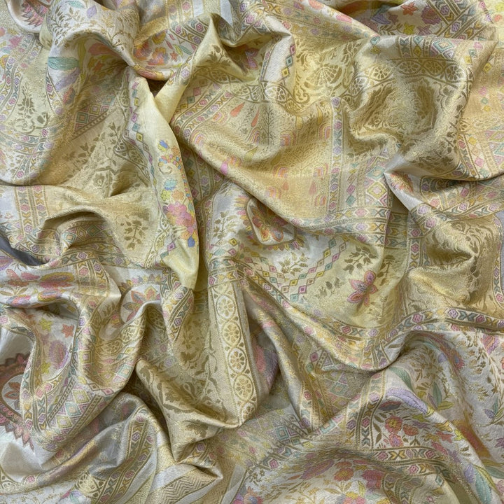 Dola Silk Position Print With Zari Jaquard Fabrics