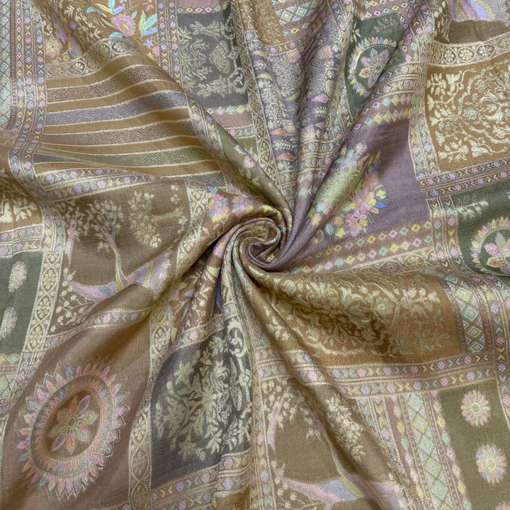 Dola Silk Position Print With Zari Jaquard Fabrics