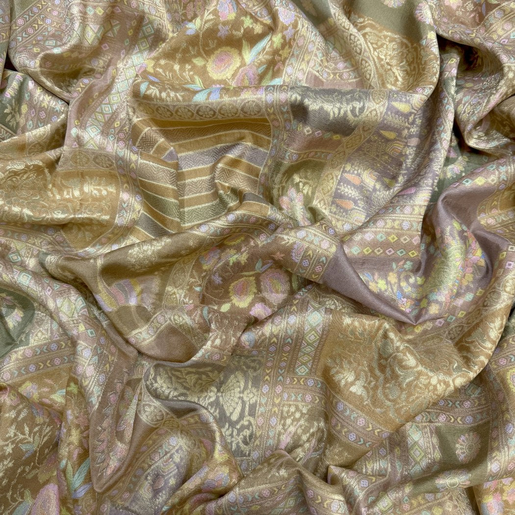 Dola Silk Position Print With Zari Jaquard Fabrics