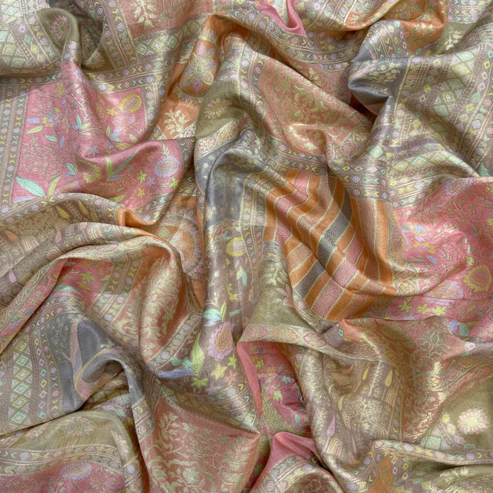 Dola Silk Position Print With Zari Jaquard Fabrics