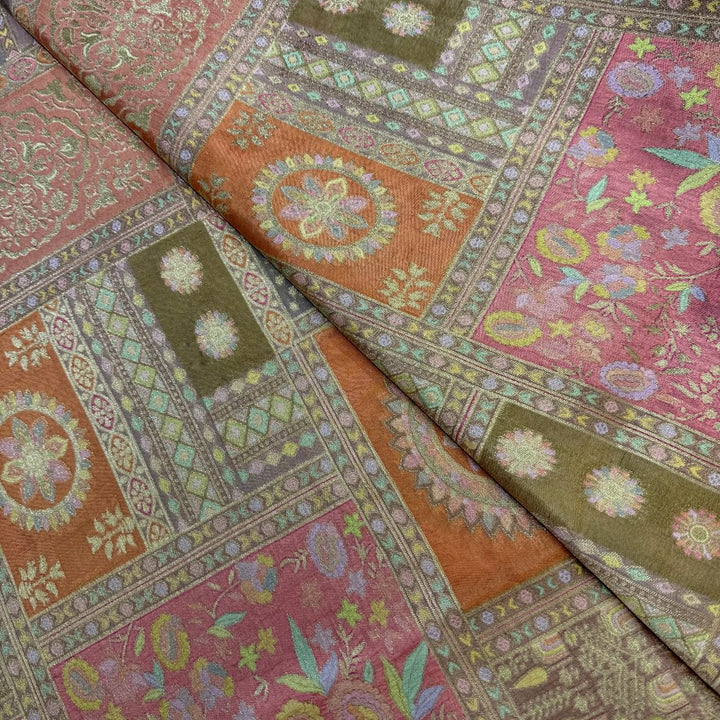 Dola Silk Position Print With Zari Jaquard Fabrics