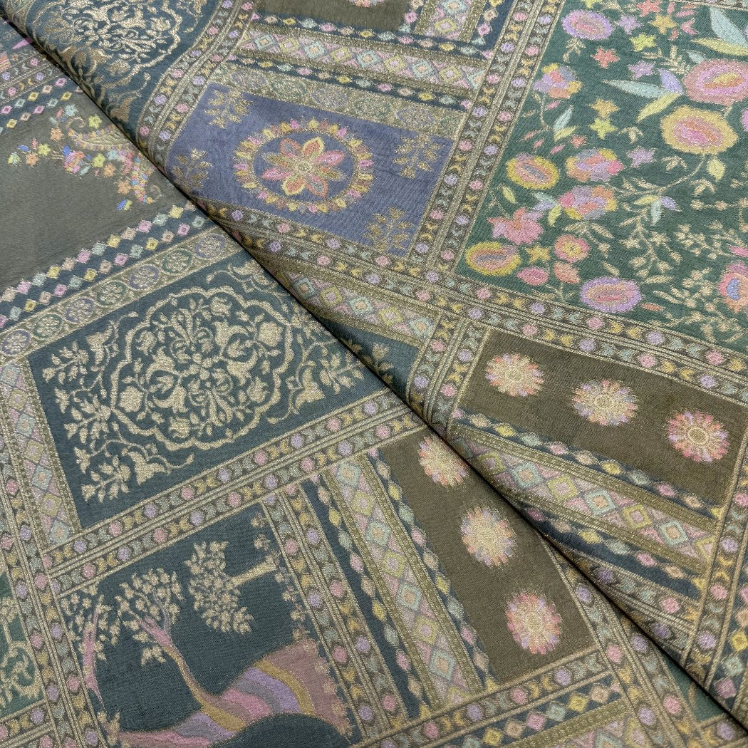 Dola Silk Position Print With Zari Jaquard Fabrics