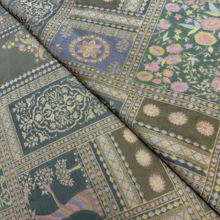 Dola Silk Position Print With Zari Jaquard Fabrics