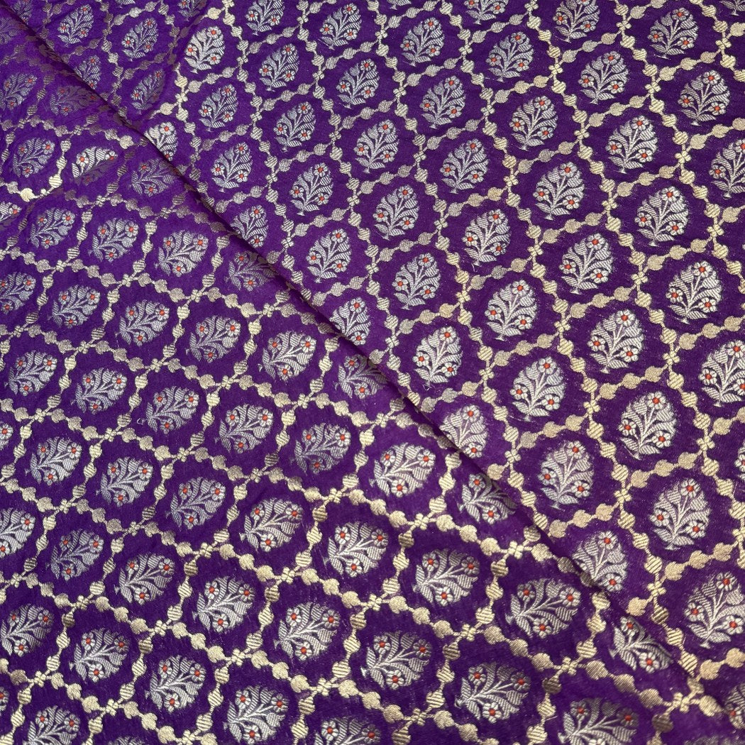 Pure Katan Teefli Meena Zari Brocade Fabrics