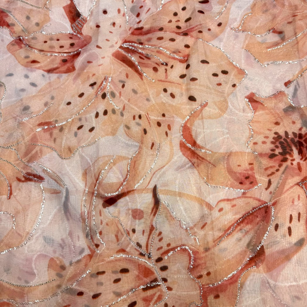 Viscose Organza Position Print With Zari Sequins Embroidery