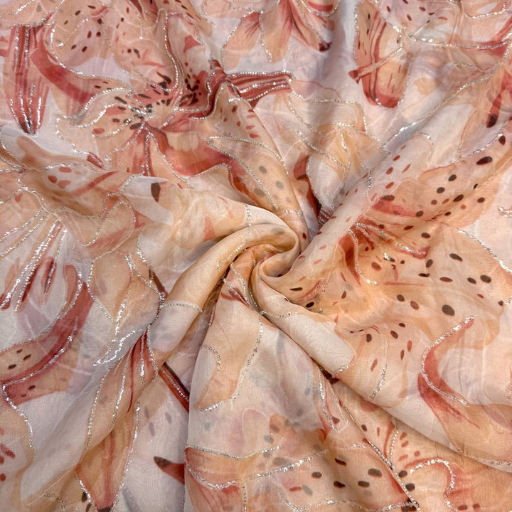 Viscose Organza Position Print With Zari Sequins Embroidery