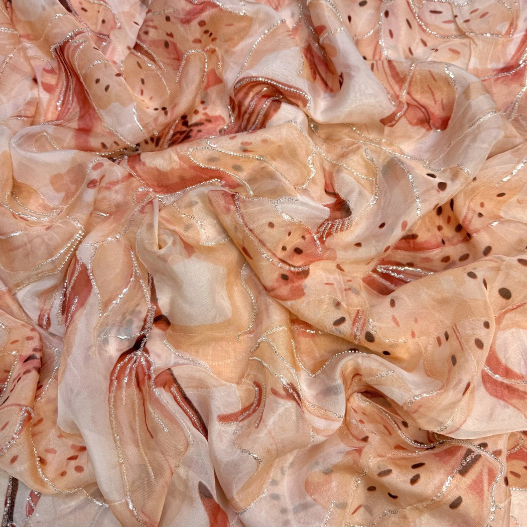 Viscose Organza Position Print With Zari Sequins Embroidery