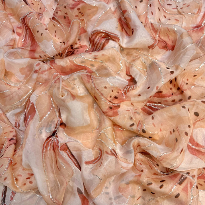 Viscose Organza Position Print With Zari Sequins Embroidery